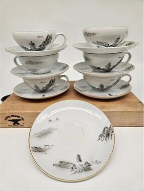 Vintage Japanese Fine China Fukagawa Arita Porcelain Tea Sets Pat. 903 Pagoda